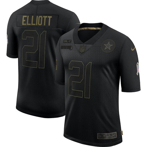 Men's Dallas Cowboys #21 Ezekiel Elliott 2020 Black Salute To Service Limited Stitched NFL Jersey